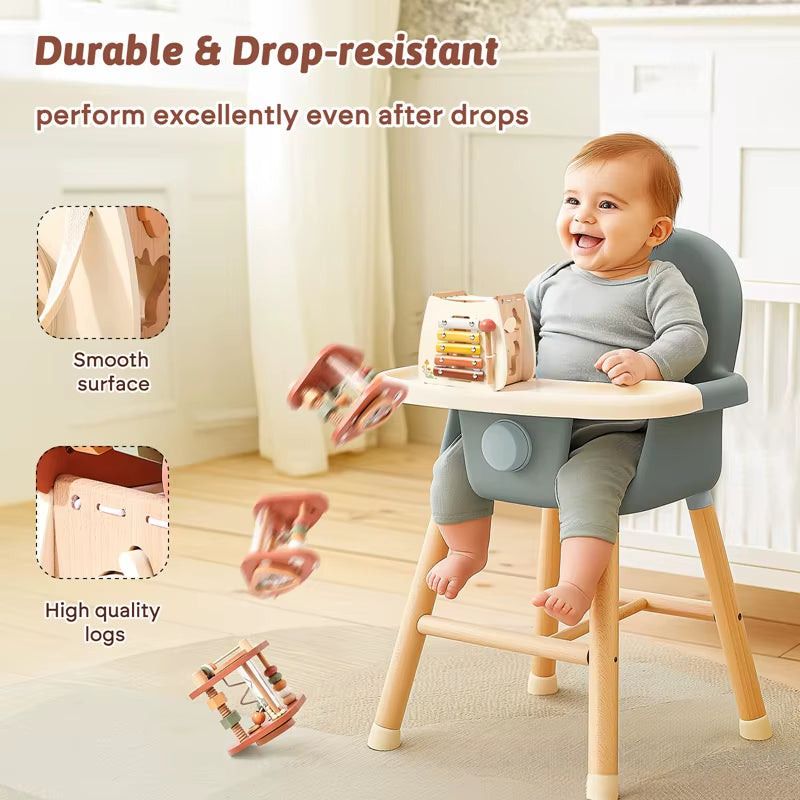 Baby Montessori Toy Wooden Five-In-One Mushroom Castle Stacking Puzzle Toy Kid Houses Blocks Early Childhood Education Game Gift