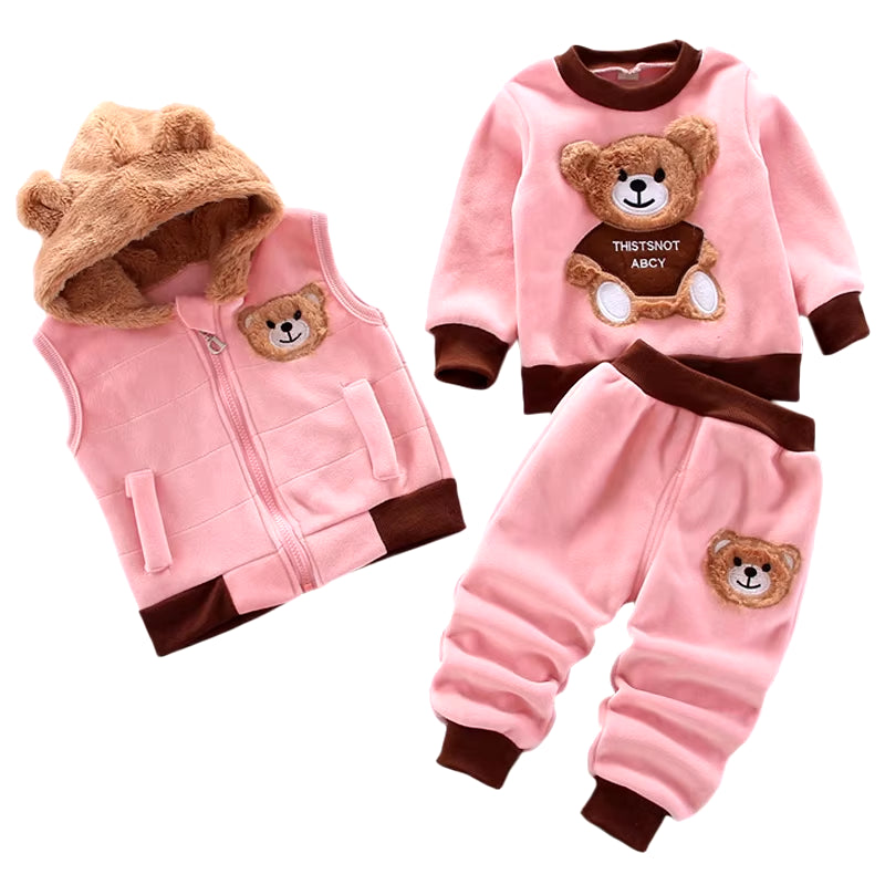 3PCS Winter Autumn Toddler Baby Boys Girls Clothes Baby Sweaters Coat +Pants +Hooded Vest Outfit Set Infant Warm Clothing Suits