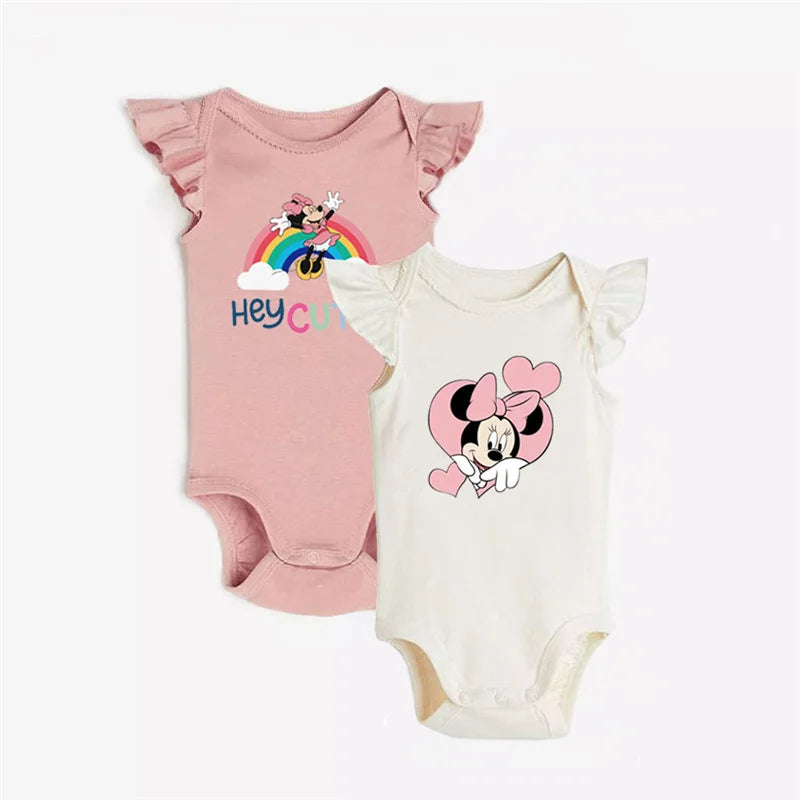 2Pcs Mickey Mouse Donald Duck Printed Baby Rompers Summer Cute Infant Boy Girl Bodysuits Cotton Baby Clothes for 1-18Months