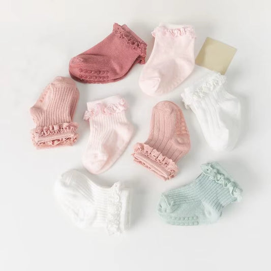4Pair/Lot New Baby Children'S Non-Slip Autumn Winter Cotton Socks Solid Color Baby Foot Socks