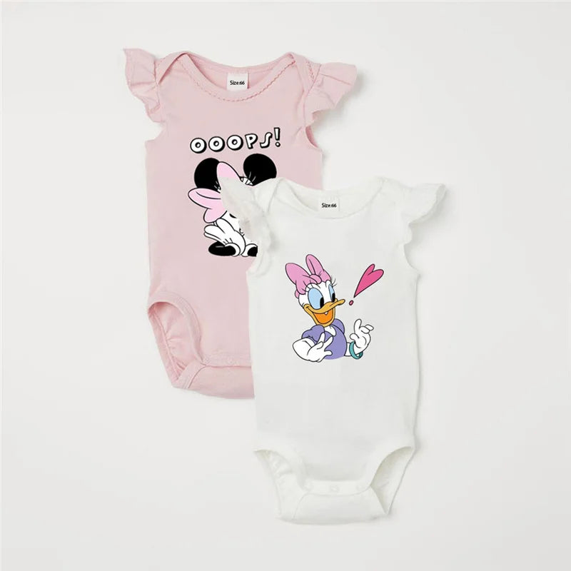 2Pcs Mickey Mouse Donald Duck Printed Baby Rompers Summer Cute Infant Boy Girl Bodysuits Cotton Baby Clothes for 1-18Months
