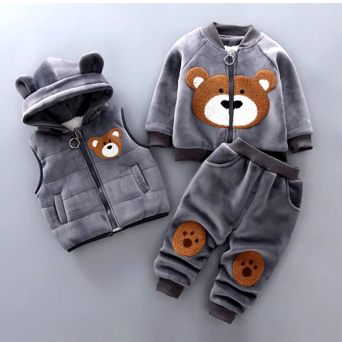 3PCS Winter Autumn Toddler Baby Boys Girls Clothes Baby Sweaters Coat +Pants +Hooded Vest Outfit Set Infant Warm Clothing Suits