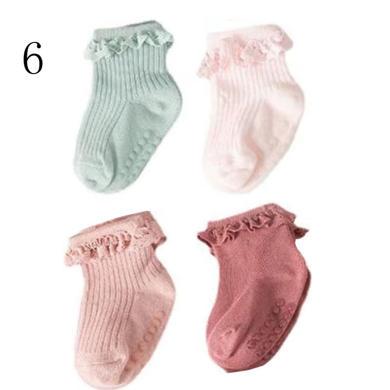 4Pair/Lot New Baby Children'S Non-Slip Autumn Winter Cotton Socks Solid Color Baby Foot Socks