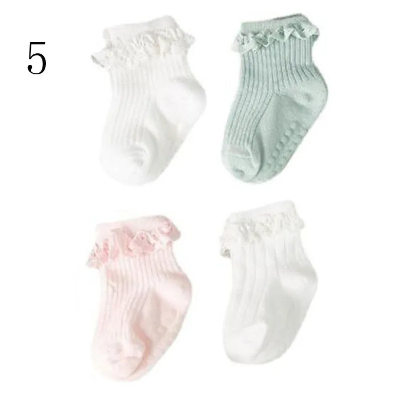 4Pair/Lot New Baby Children'S Non-Slip Autumn Winter Cotton Socks Solid Color Baby Foot Socks