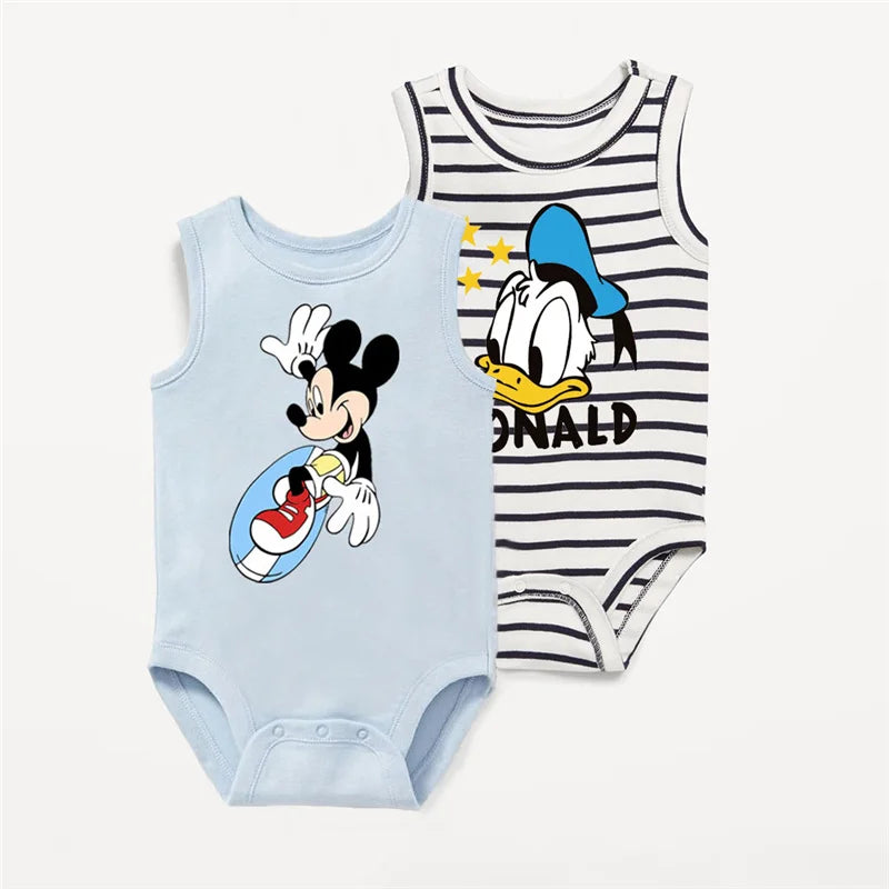 2Pcs Mickey Mouse Donald Duck Printed Baby Rompers Summer Cute Infant Boy Girl Bodysuits Cotton Baby Clothes for 1-18Months