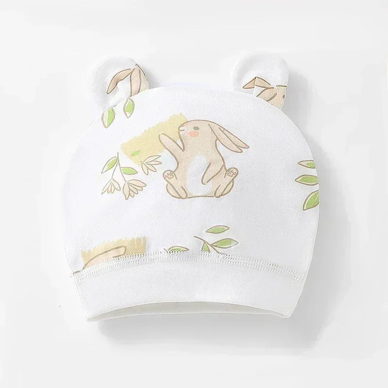 Soft Infant Beanies Caps Baby Hat Cartoon Bear Boneless Muslin Hat Newborn Headwear Windproof Spring Hat 0-3M Baby Hats