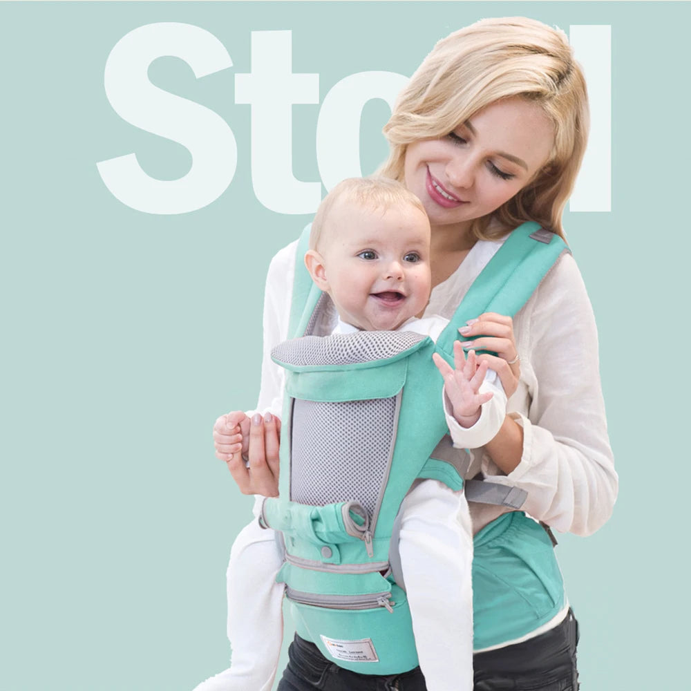 Baby Carrier with Hip Seat Breathable & Detachable Design Adjustable Strap Side Pockets Multifunctional Ergonomic Baby Carriers