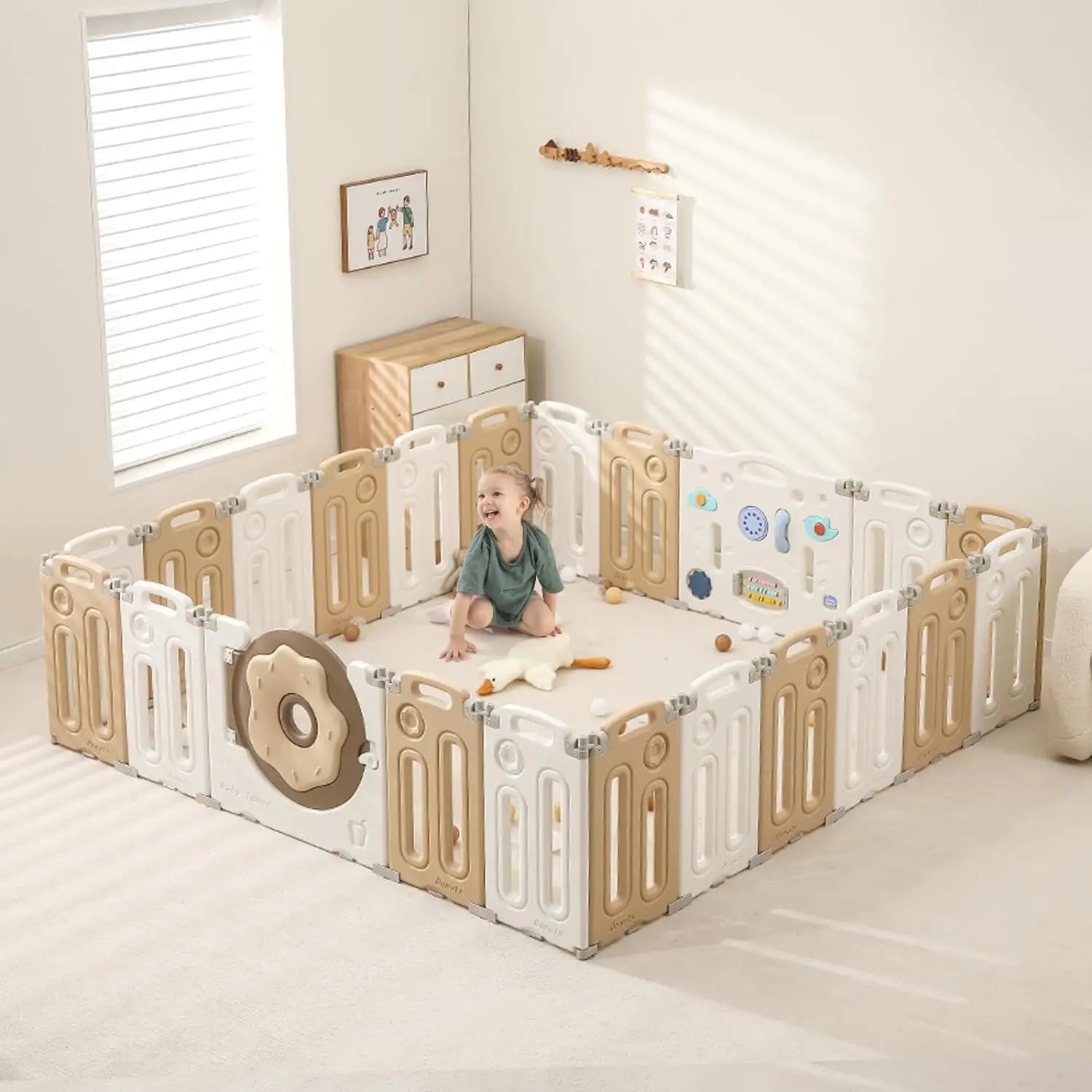 Foldable Playpen for Babies and Toddlers, Portable Kids Play Yards with Safety Gate, 14/18/22 Panels
