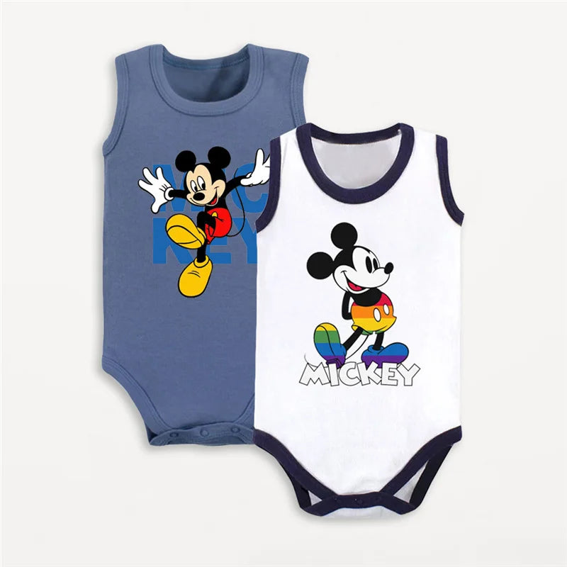 2Pcs Mickey Mouse Donald Duck Printed Baby Rompers Summer Cute Infant Boy Girl Bodysuits Cotton Baby Clothes for 1-18Months
