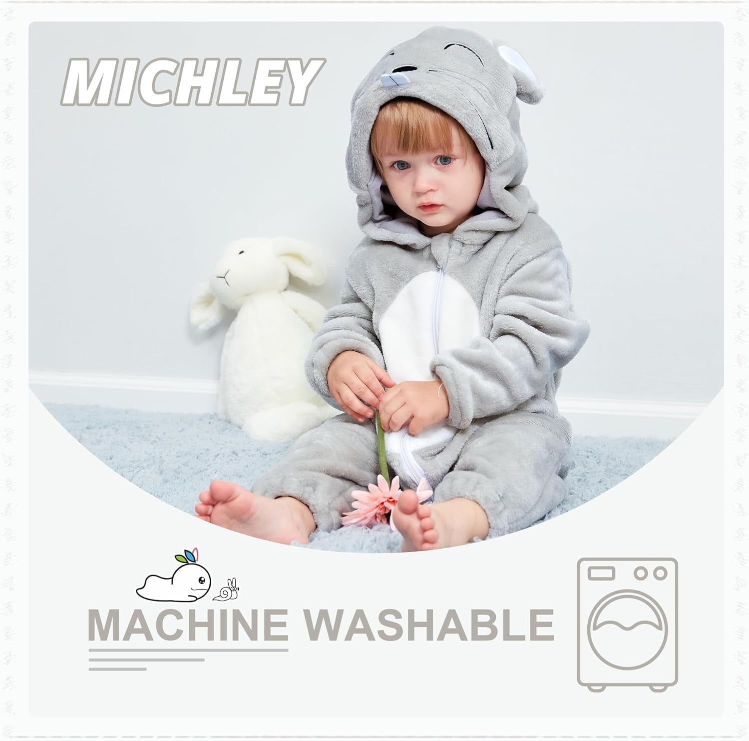 Unisex Baby Animal Costume Winter Autumn Flannel Hooded Romper Cosplay Jumpsuit