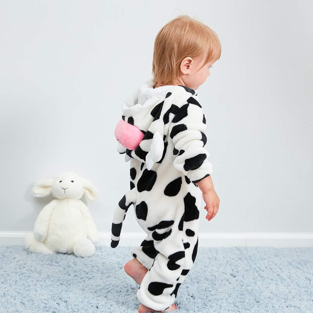 Unisex Baby Animal Costume Winter Autumn Flannel Hooded Romper Cosplay Jumpsuit