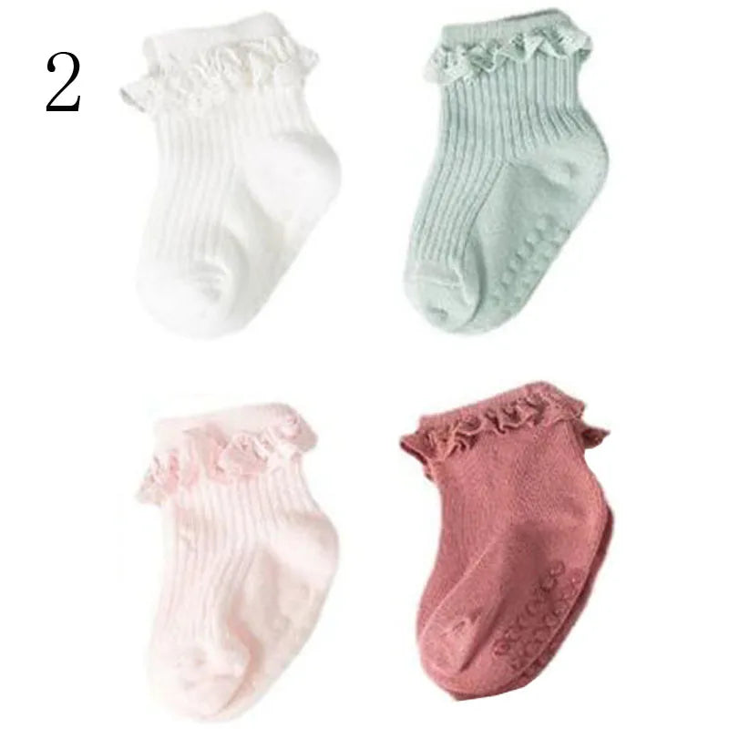4Pair/Lot New Baby Children'S Non-Slip Autumn Winter Cotton Socks Solid Color Baby Foot Socks