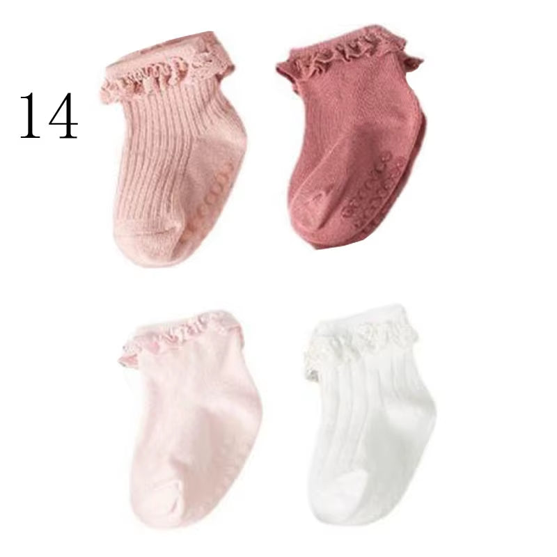 4Pair/Lot New Baby Children'S Non-Slip Autumn Winter Cotton Socks Solid Color Baby Foot Socks
