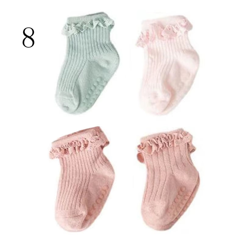 4Pair/Lot New Baby Children'S Non-Slip Autumn Winter Cotton Socks Solid Color Baby Foot Socks