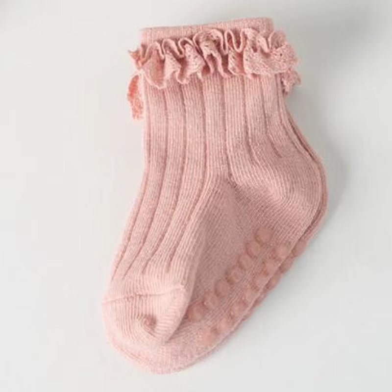 4Pair/Lot New Baby Children'S Non-Slip Autumn Winter Cotton Socks Solid Color Baby Foot Socks