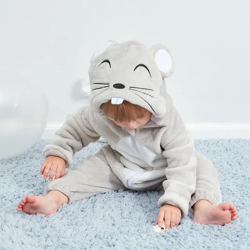 Flannel Hooded Romper | Mouse