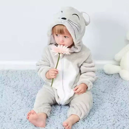 Flannel Hooded Romper | Mouse