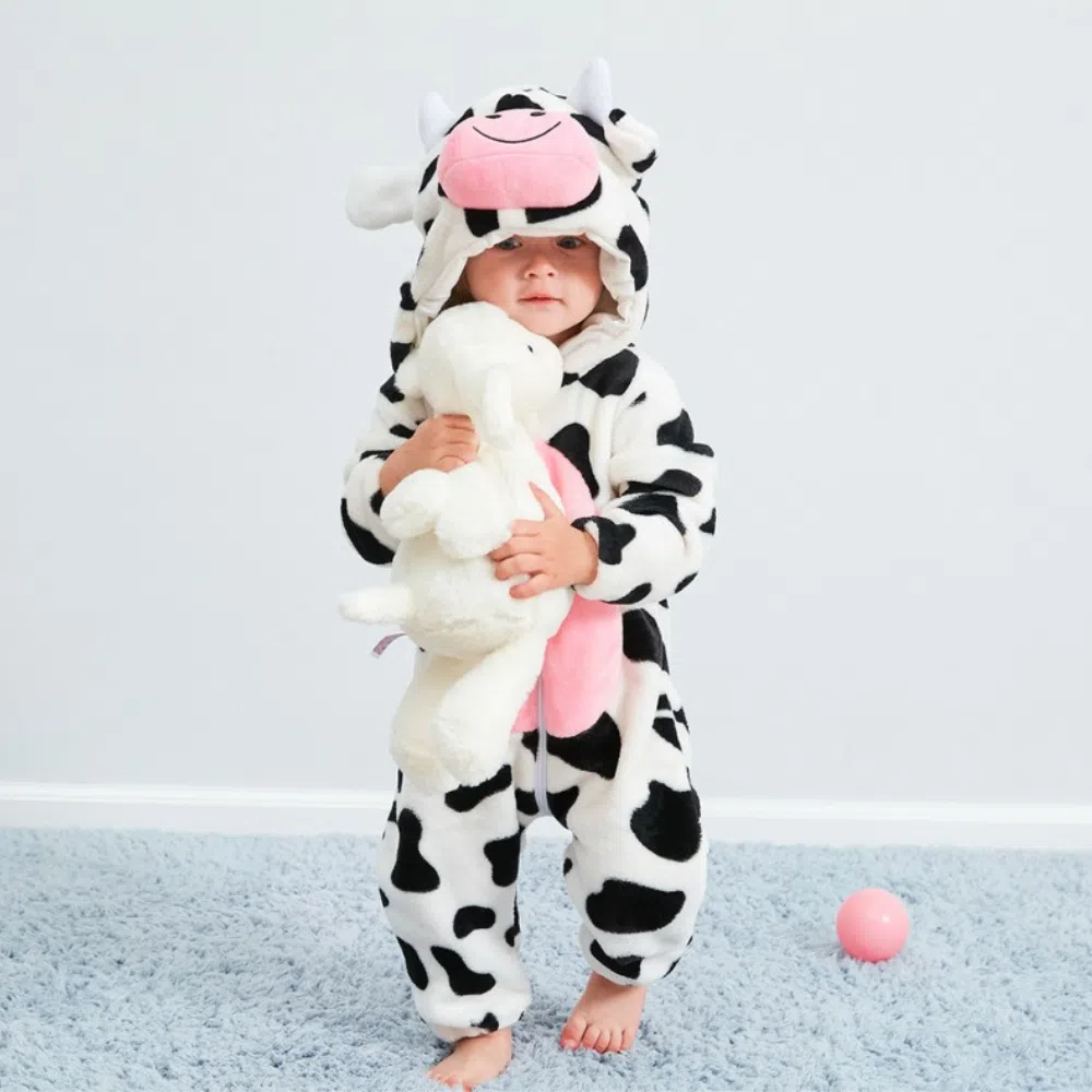 Flannel Hooded Romper | Cow