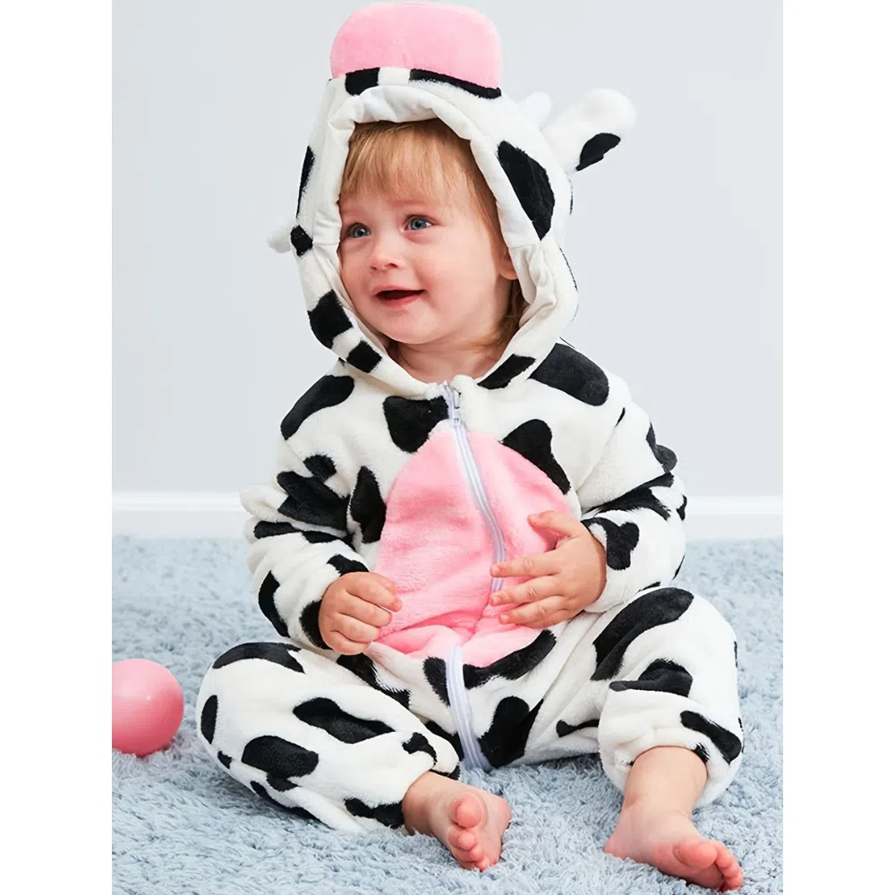 Flannel Hooded Romper | Cow