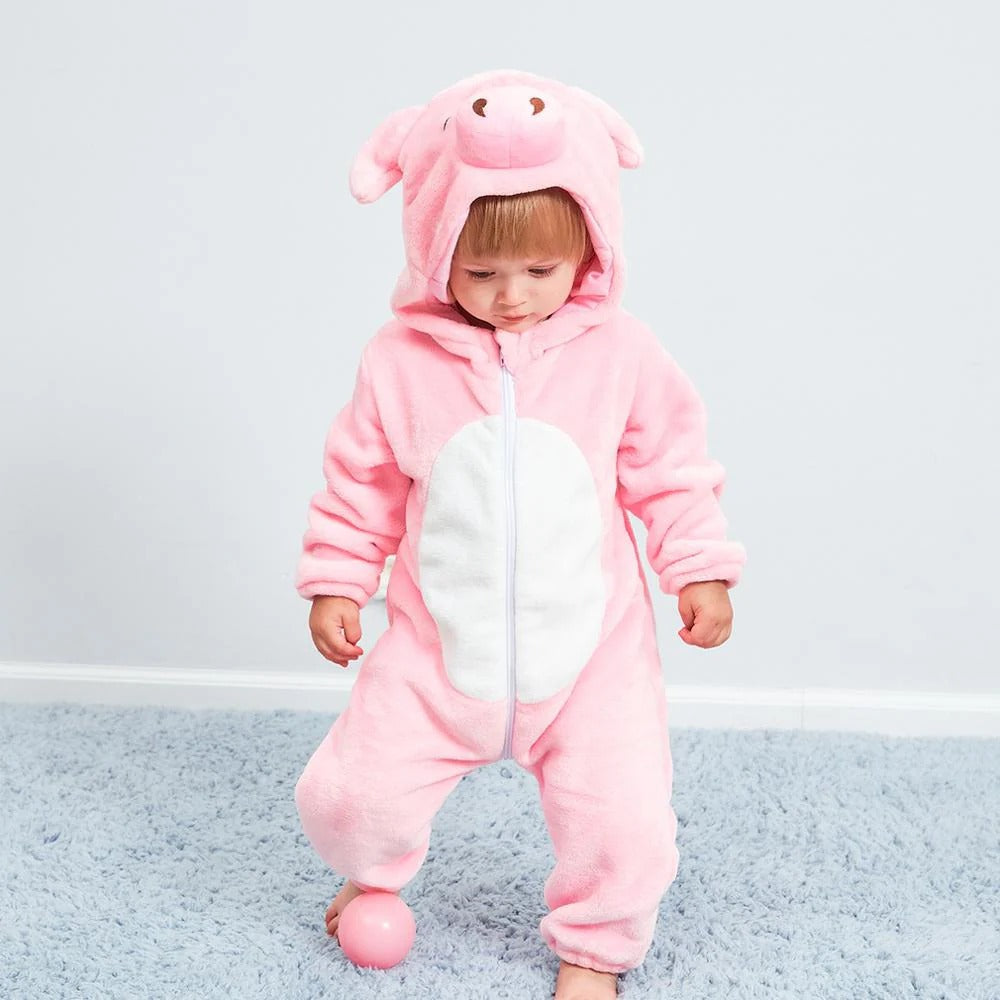 Flannel Hooded Romper | Piglet