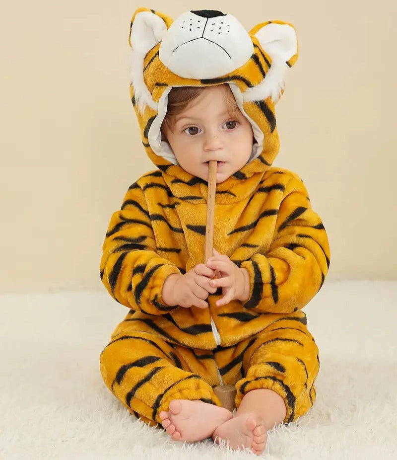 Flannel Hooded Romper | Tiger