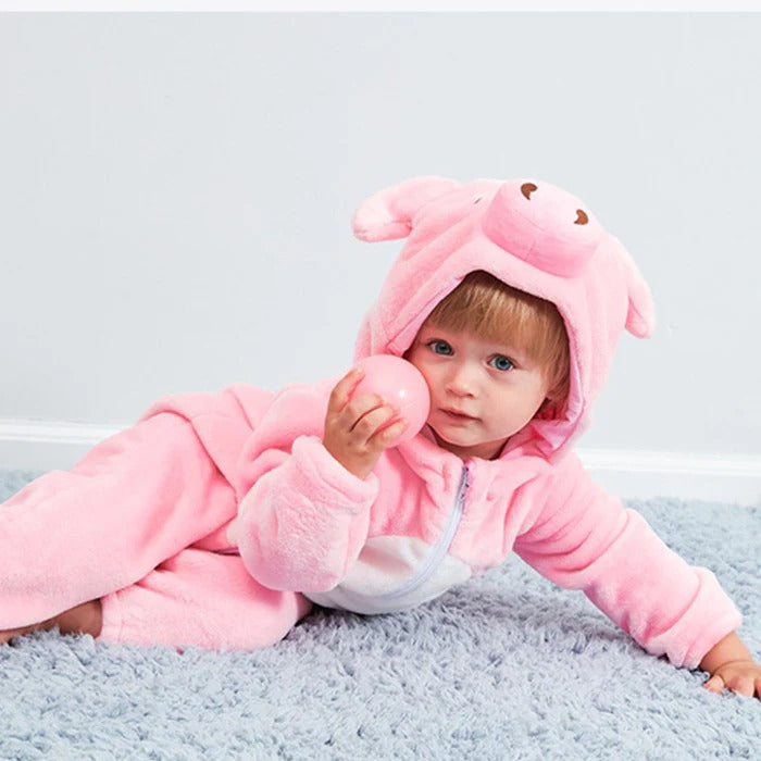 Flannel Hooded Romper | Piglet