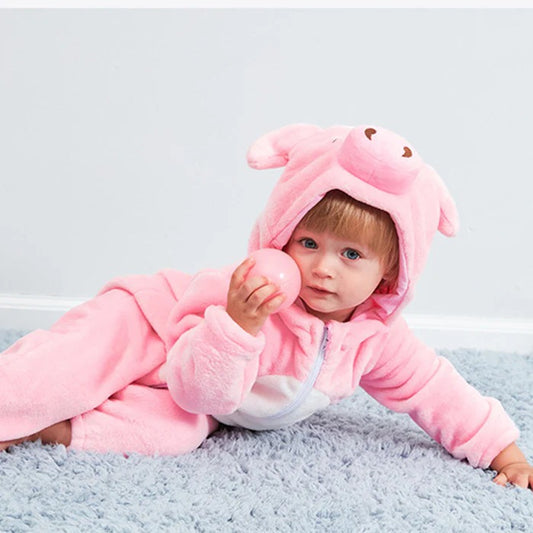 Flannel Hooded Romper | Piglet