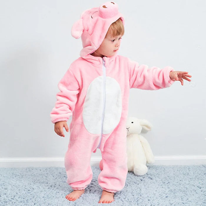 Flannel Hooded Romper | Piglet