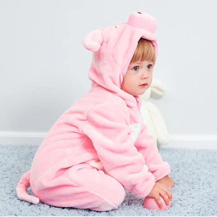 Flannel Hooded Romper | Piglet